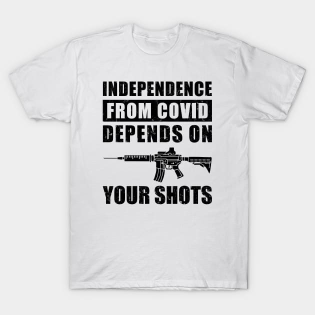 Independence From COVID Depends On Your Shots, Covid Vaccination T-Shirt by NuttyShirt